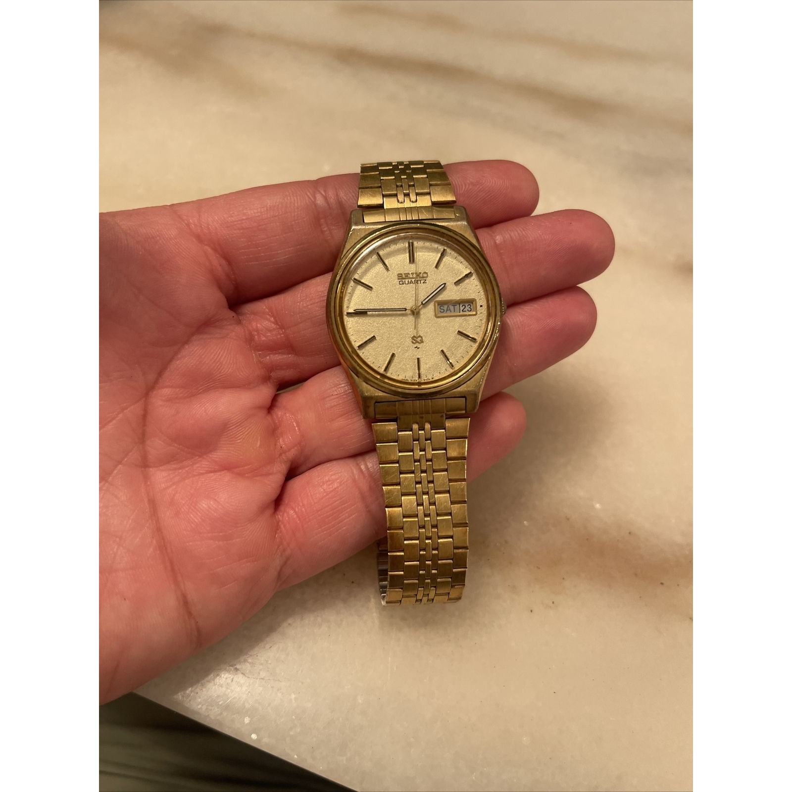 Seiko Sq Watch Men 35mm Gold Dial Gold Tone Daydate Round 71238439 AsIs